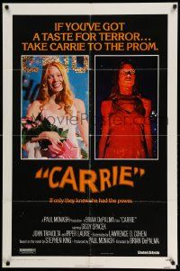 1j154 CARRIE 1sh '76 Stephen King, Sissy Spacek before and after her bloodbath at the prom!