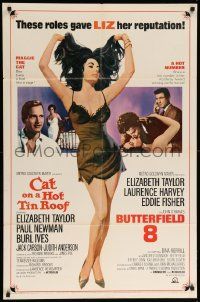1j160 CAT ON A HOT TIN ROOF/BUTTERFIELD 8 1sh '66 art of sexy Elizabeth Taylor in nightie!