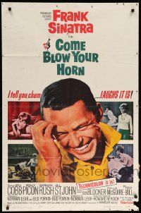 1j186 COME BLOW YOUR HORN 1sh '63 laughing Frank Sinatra, from Neil Simon's play!