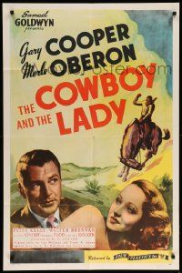 1j195 COWBOY & THE LADY 1sh R44 great romantic close up of Gary Cooper & Merle Oberon!