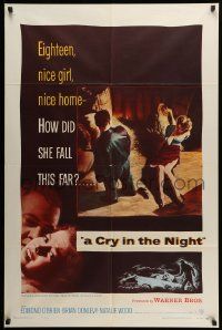 1j200 CRY IN THE NIGHT 1sh '56 cool art of Raymond Burr & 18 year-old Natalie Wood!