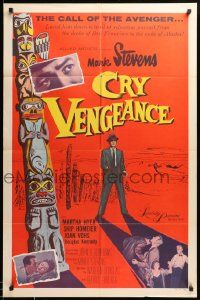 1j201 CRY VENGEANCE 1sh '55 Mark Stevens, film noir, cool totem pole art!
