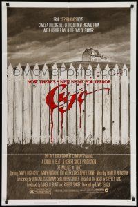 1j202 CUJO 1sh '83 Stephen King, artwork of bloody fence & house by Robert Tanenbaum!