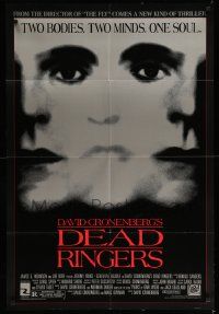 1j220 DEAD RINGERS 1sh '88 Jeremy Irons & Genevieve Bujold, David Cronenberg, borderless design!