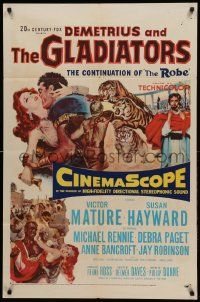1j224 DEMETRIUS & THE GLADIATORS 1sh '54 art of Biblical Victor Mature & Susan Hayward!