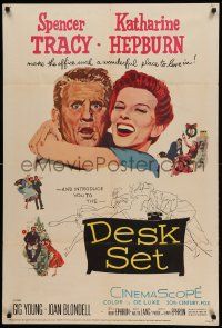 1j226 DESK SET 1sh '57 Spencer Tracy & Katharine Hepburn make the office a wonderful place!