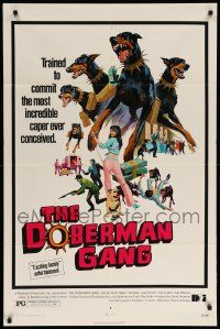 1j242 DOBERMAN GANG 1sh '72 wild artwork of highly trained Dobermans!