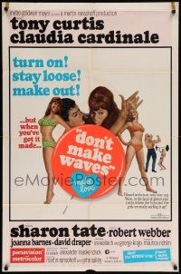 1j253 DON'T MAKE WAVES 1sh '67 Tony Curtis with super sexy Sharon Tate & Claudia Cardinale!