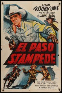 1j276 EL PASO STAMPEDE 1sh '53 close up art of Rocky Lane with gun & punching bad guy!