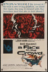 1j313 FACE IN THE CROWD 1sh '57 Andy Griffith took it raw like his bourbon & his sin, Elia Kazan