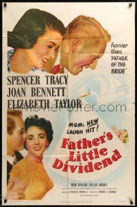1j323 FATHER'S LITTLE DIVIDEND 1sh '51 art of Elizabeth Taylor, Spencer Tracy & Joan Bennett!