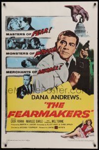 1j326 FEARMAKERS 1sh '58 Dana Andrews with gun, sexy Marilee Earle, Mel Torme, Jacques Tourneur