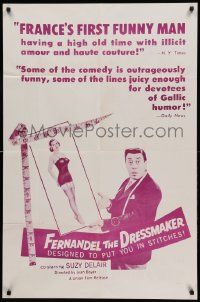 1j332 FERNANDEL THE DRESSMAKER 1sh '57 cool artwork of wacky Fernandel & sexy girls!