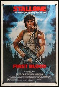 1j336 FIRST BLOOD 1sh '82 artwork of Sylvester Stallone as John Rambo by Drew Struzan!