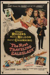 1j338 FIRST TRAVELING SALESLADY 1sh '56 Ginger Rogers sells barbed-wire in Texas!