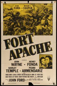 1j348 FORT APACHE style A 1sh R53 John Wayne, Henry Fonda, Shirley Temple, McLaglen, cool art!