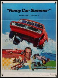 1j356 FUNNY CAR SUMMER 1sh '73 great Edwards art of Dunn-Reath 'Cuda flopper & other drag classics