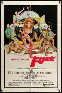 1j358 FUZZ 1sh '72 wacky art of naked Burt Reynolds & sexiest cop Raquel Welch by Richard Amsel!