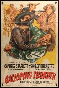 1j359 GALLOPING THUNDER 1sh '45 Charles Starrett as The Durango Kid & comic Smiley Burnette!