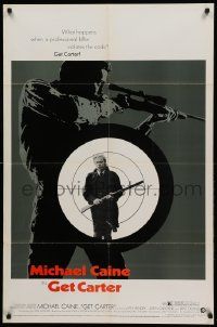 1j364 GET CARTER 1sh '71 cool image of Michael Caine holding shotgun!