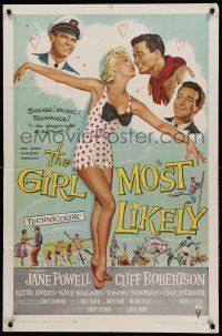 1j371 GIRL MOST LIKELY 1sh '57 sexy full-length art of Jane Powell in skimpy polka dot outfit!