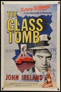 1j377 GLASS TOMB 1sh '55 Honor Blackman is an animal on the jagged edge of violence!