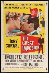 1j390 GREAT IMPOSTOR 1sh '61 Tony Curtis as Waldo DeMara, who faked being a doctor, warden & more!