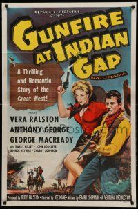 1j401 GUNFIRE AT INDIAN GAP 1sh '57 sexy cowgirl Vera Ralston & Anthony George with smoking guns!