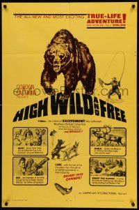 1j426 HIGH WILD & FREE 1sh '68 AIP outdoor sports in Northern British Columbia, huge bear!
