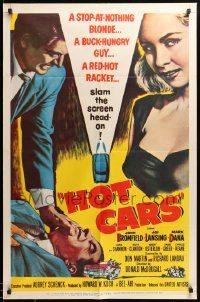 1j434 HOT CARS 1sh '56 sexy bad stop-at-nothing blonde Joi Lansing, underworld's dirtiest racket!