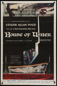 1j438 HOUSE OF USHER 1sh '60 Edgar Allan Poe's tale of the ungodly & evil, art by Reynold Brown!