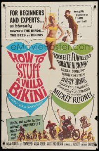 1j442 HOW TO STUFF A WILD BIKINI 1sh '65 Annette Funicello, Buster Keaton, motorcycle & bikini art