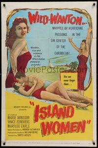 1j465 ISLAND WOMEN 1sh '58 voodoo, vice & violence, sexy tropical wild-wanton Marie Windsor!