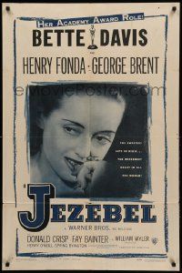 1j472 JEZEBEL 1sh R48 Bette Davis, Henry Fonda, George Brent, directed by William Wyler!