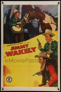 1j474 JIMMY WAKELY 1sh '40s great western cowboy images of the star, with gun, horse & guitar!