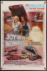 1j476 JOY RIDE TO NOWHERE 1sh '77 artwork of sexy girls & funny cars getting in wrecks!