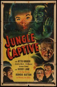 1j480 JUNGLE CAPTIVE 1sh '45 Vicky Lane as the Ape Woman, Rondo Hatton as Moloch the Brute!