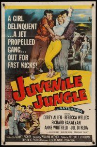 1j482 JUVENILE JUNGLE 1sh '58 a girl delinquent & a jet propelled gang out for fast kicks!