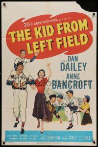 1j485 KID FROM LEFT FIELD 1sh '53 Dan Dailey, Anne Bancroft, baseball kid argues with umpire!