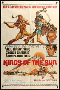 1j492 KINGS OF THE SUN style A 1sh '63 Frank McCarthy art of Yul Brynner fighting George Chakiris!