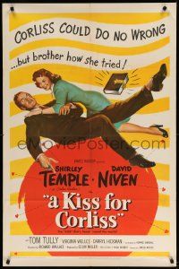 1j496 KISS FOR CORLISS 1sh '49 great romantic art of Shirley Temple & David Niven!