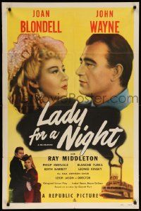 1j505 LADY FOR A NIGHT 1sh R50 headshots of John Wayne, Joan Blondell + riverboat!