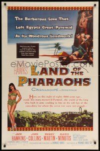 1j511 LAND OF THE PHARAOHS 1sh '55 sexy Egyptian Joan Collins wearing bikini by pyramids, Hawks
