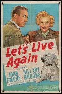1j525 LET'S LIVE AGAIN 1sh '48 stone litho of John Emery, Hillary Brooke & cool shaggy dog!