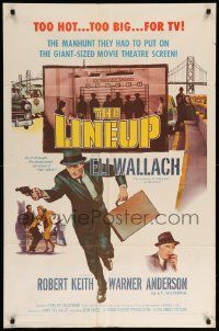 1j529 LINEUP 1sh '58 Don Siegel classic film noir, great image of Eli Wallach running with gun!
