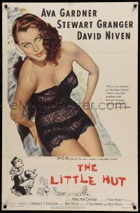 1j532 LITTLE HUT 1sh '57 giant image of barely-dressed tropical Ava Gardner with sexy eyes!