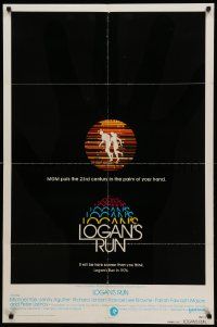 1j537 LOGAN'S RUN advance 1sh '76 art of Michael York & Jenny Agutter on black background!