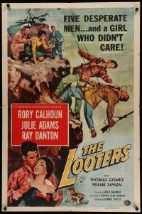 1j545 LOOTERS 1sh '55 Rory Calhoun and Julie Adams trapped on mountain, a girl who didn't care!