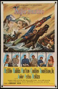 1j563 MAJOR DUNDEE 1sh '65 Sam Peckinpah, Charlton Heston, Civil War battle action!