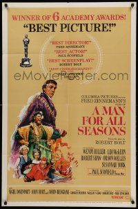 1j570 MAN FOR ALL SEASONS 1sh '67 Paul Scofield, Robert Shaw, Best Picture Academy Award!